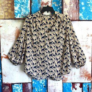 Women's Ezra Blouse Top Animal Print V-Neck Long Sleeve NO SIZE Brown